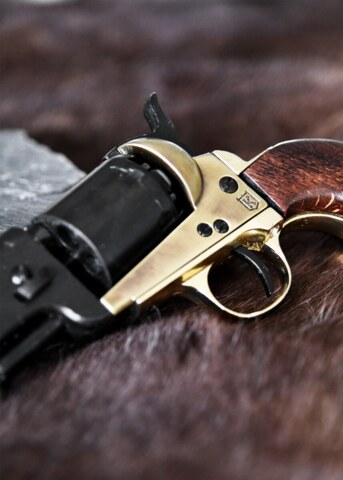 Replika Colt Navy 1851, Percussion Revolver, Sort Med Messing Ramme